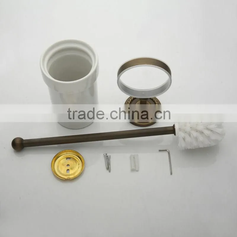 2014 Rural Design White Ceramic Antique Copper Toilet Brush Holder Collections for Bathroom
