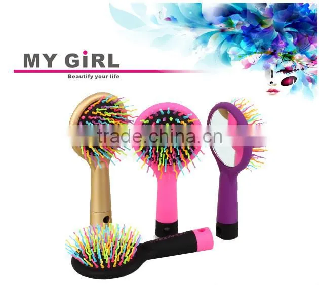 2016 hot sale My girl arrival high quality care massage comb Hair Tools rainbow hair brush with mirror ionic hair brush