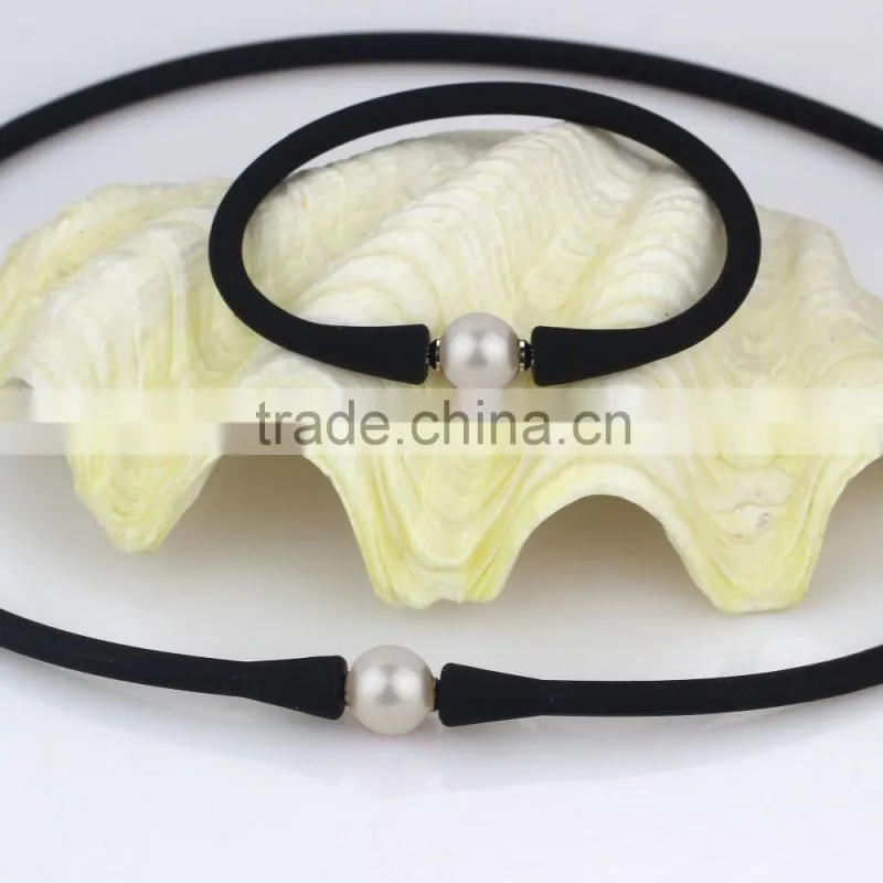 10mm AAA white elestic leather round real culture pearl jewelry set