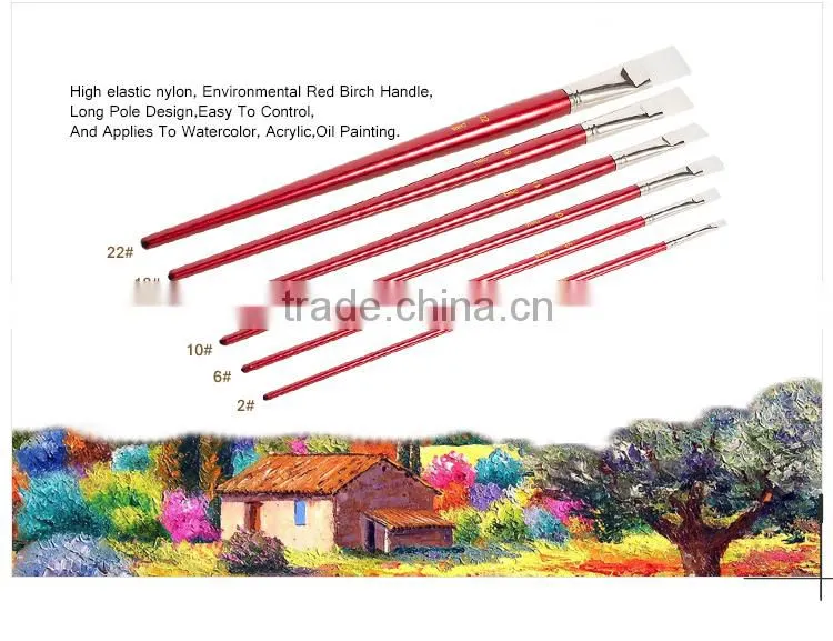 Wholesale art kid paint brush set artistic painting 6pcs, long wooden handle and nylon hair paint brushes for art