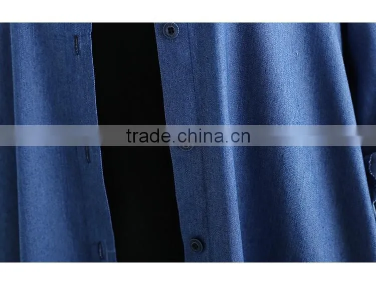 Washed Denim Shirt Dress Loose Large Size Long Sleeve Women New Autumn