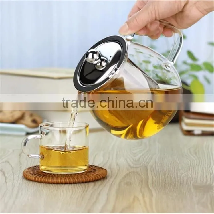 Hot sale!520ml/750ml Mouth blown heat-resistant borosilicate teapot with stainless steel filter, in stock.