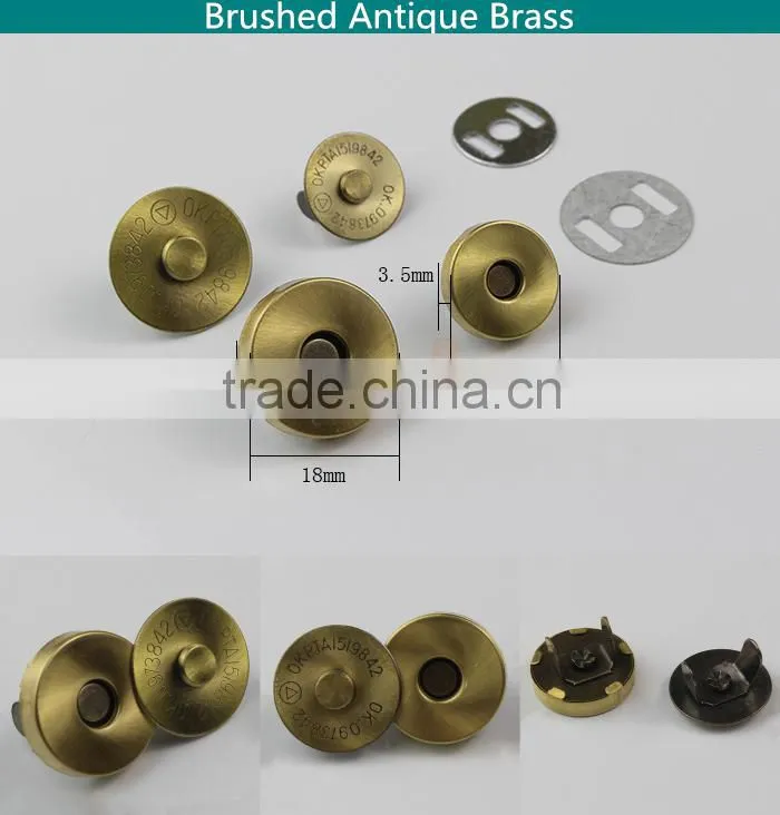18mm Brushed bronze Bag snap magnetic snap button in brass and iron material