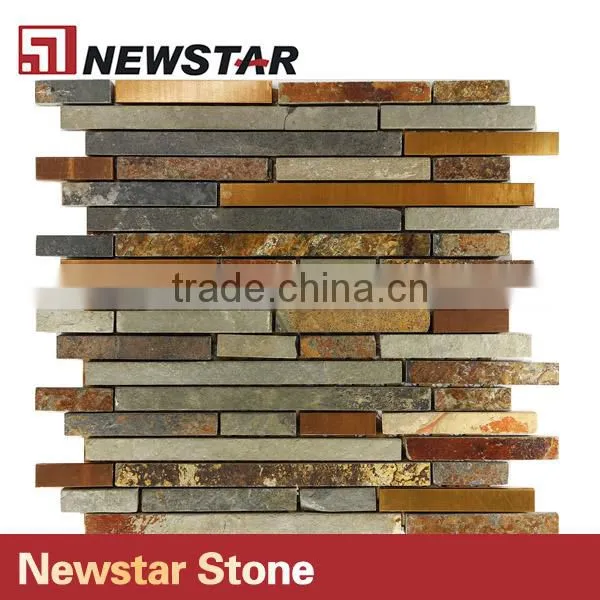 Newstar Factory Price Natural Stacked Stone Bachsplash Single Slate Mosaic