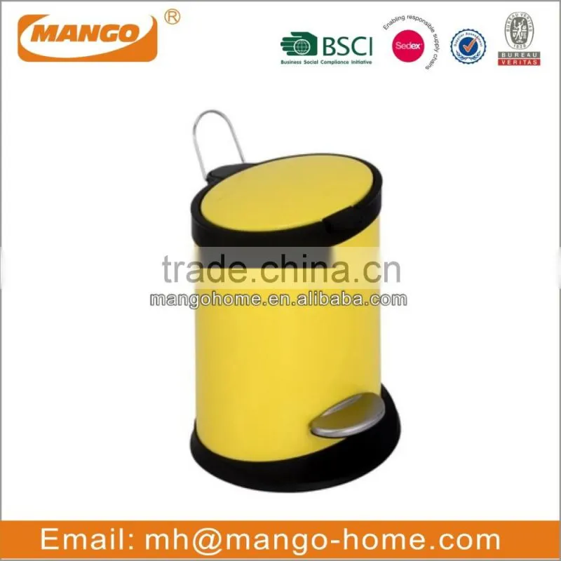 Household color coated soft close foot pedal trash bin