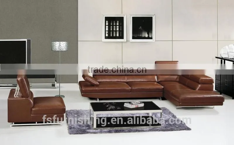 JR8040 elegant chic contemporary coffee color cow leather L shape living room luxury sofa set home furniture new