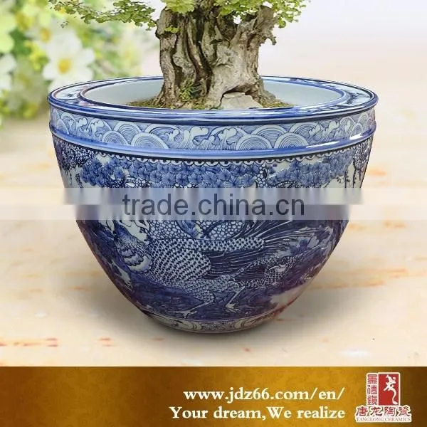 Blue and white porcelain chinese dragon large painted ceramic fish bowl for home decor