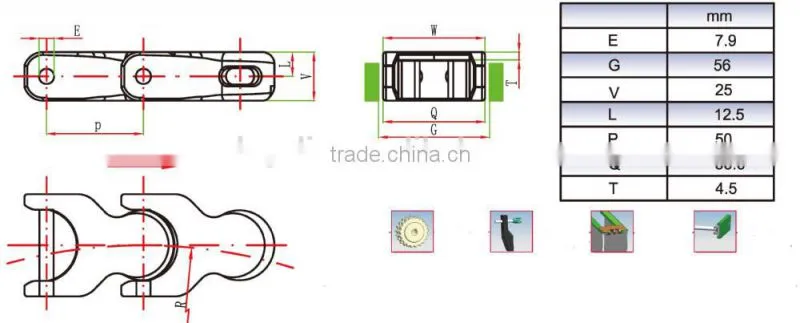 1701 1701-TAB plastic keel chain for case conveyor