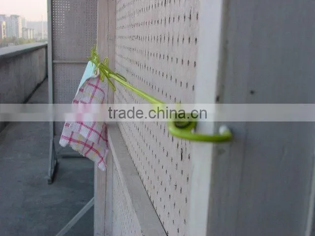 The green elastic clothes line with clips