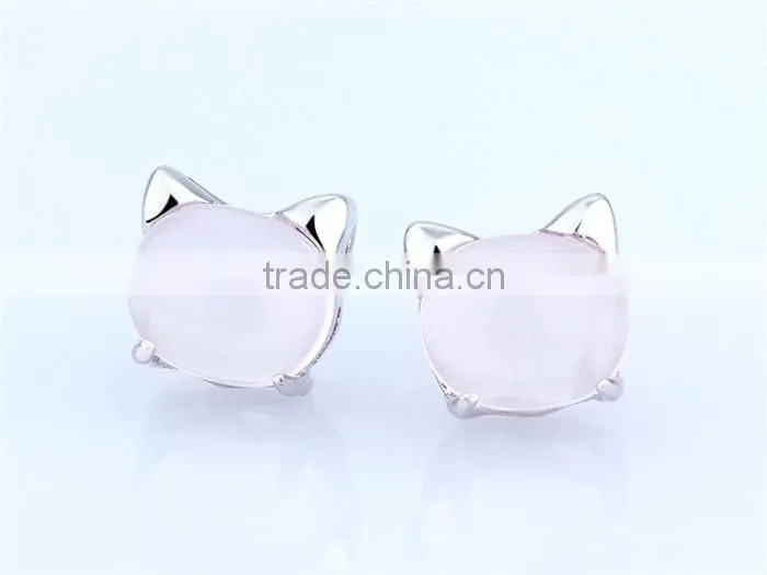 Oxidized Rose Quartz Silver lovely cat stud earring women earring jewelry cat jewelry