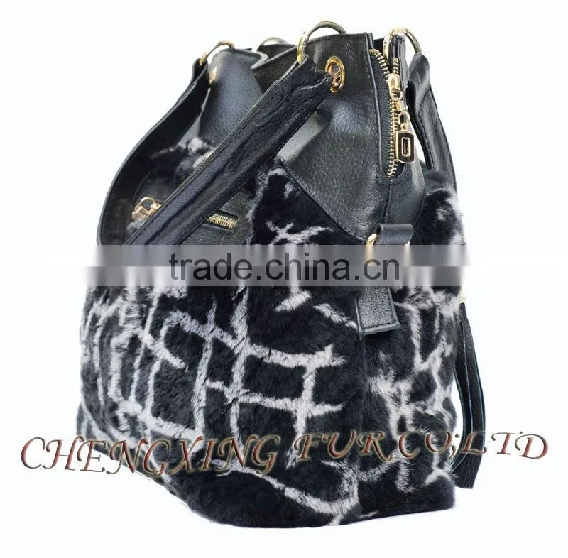CX-H-44 Rex Rabbit Fur & Leather Handbag New Arrival