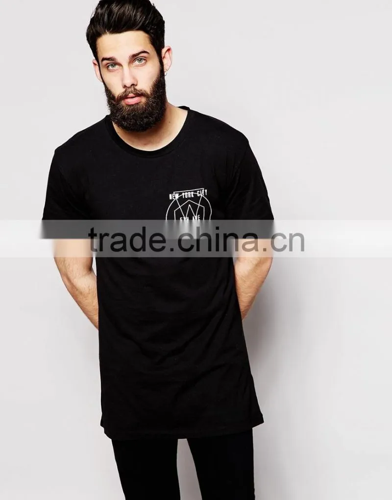 black long line t shirt men, custom printing men's t-shirt sublimation