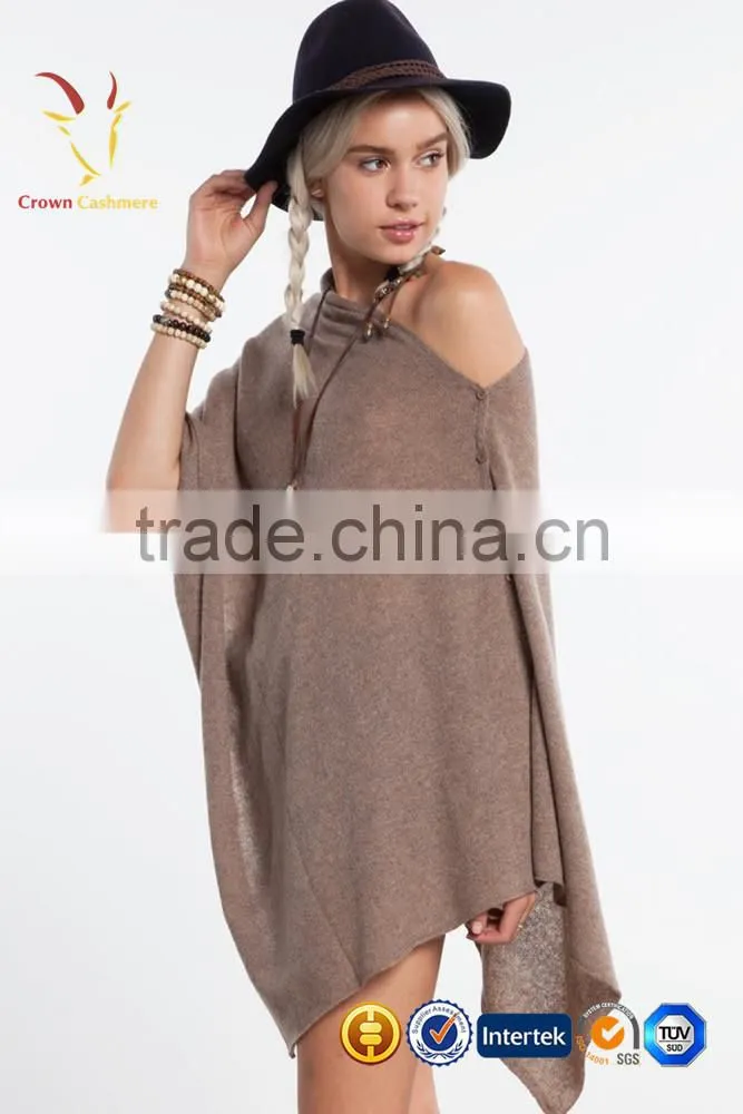 Lady Fashion Buttoms Cashmere Poncho/ Nepal Design Pashmina Shawl/