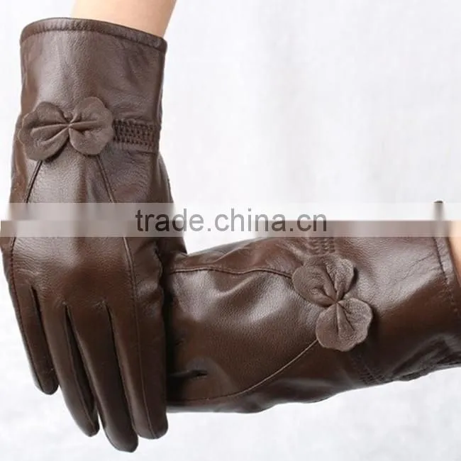 new design with bow fashion lady lovely leather gloves