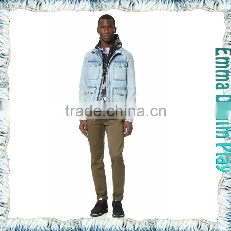 Men's Warm Weather White Blue Denim Jacket with Silver Button