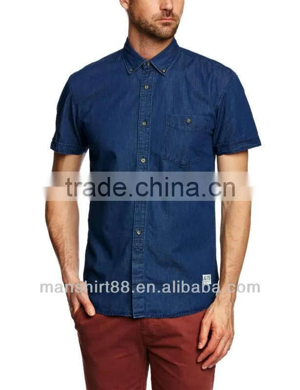 slim fit short sleeve button down collar casual cowboy denim shirt