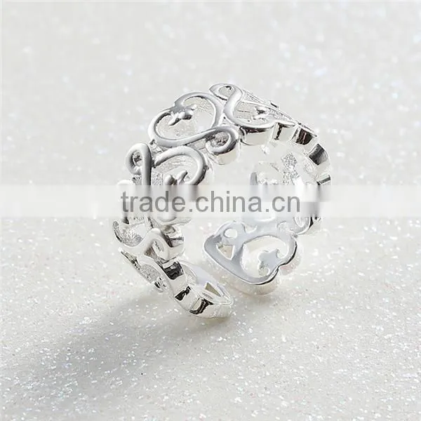 Copper Open Adjustable Rings Silver Plated Hollow Heart