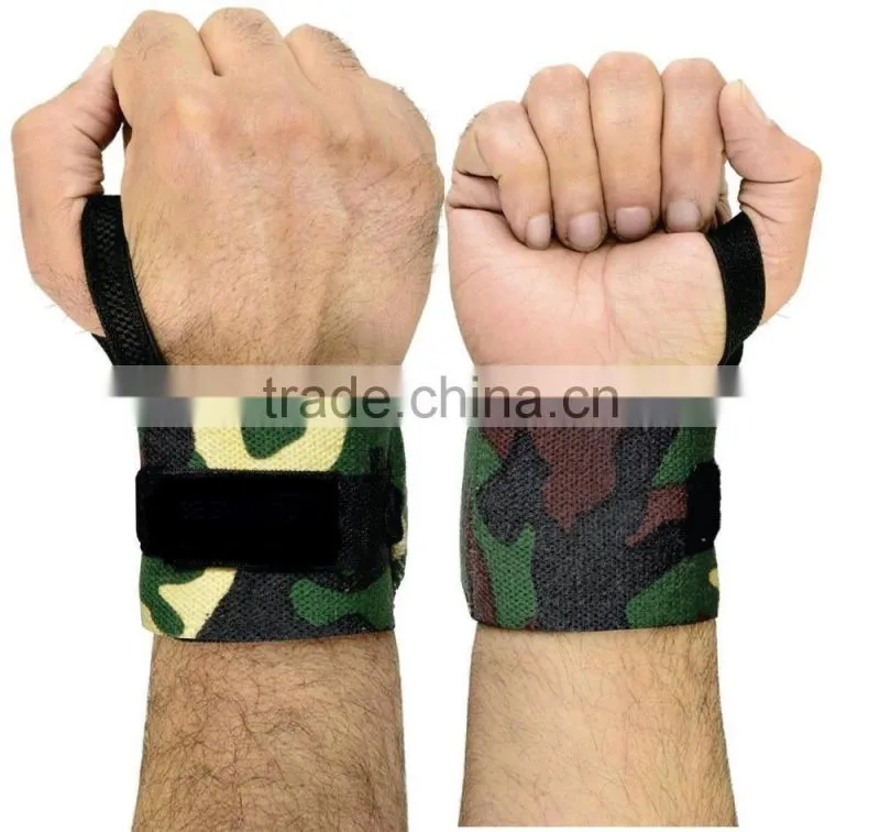 Weight Lifting Wrist Wraps in Black color with two Green Stripe