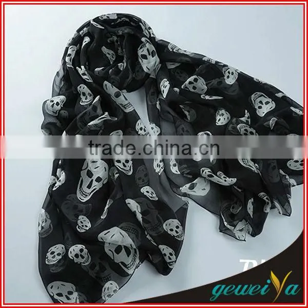Black Background Chiffon Printed Skull Scarf
