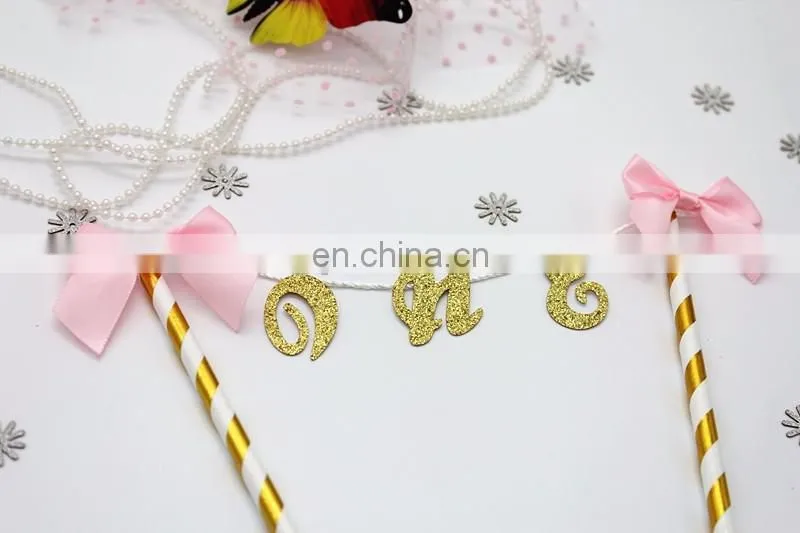 Newest One with Bow Baby Girl/Boy Birthday Paper Cake Bunting