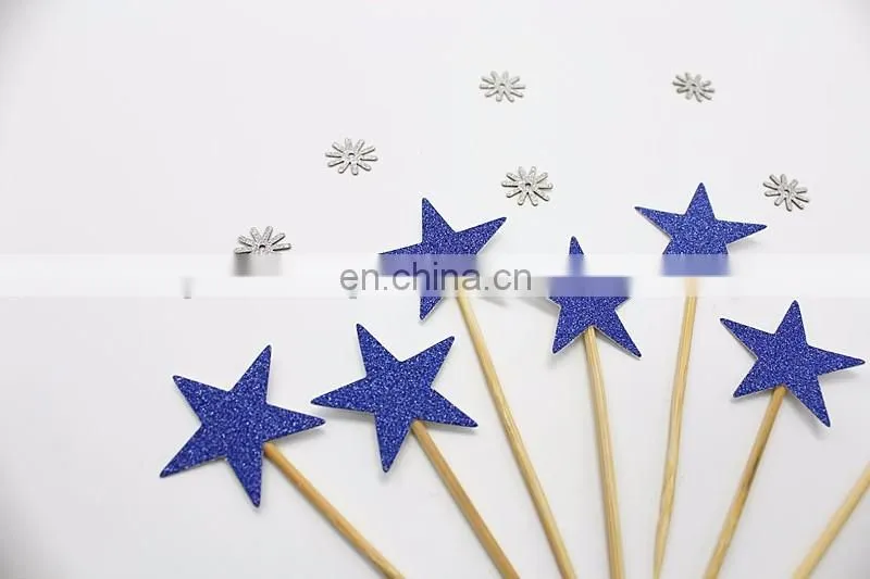 Blue Glitter Stars Cupcake Topper Birthday Party Cake Decorations