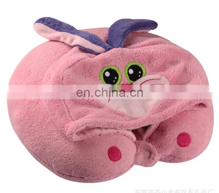 Various u cushion promotion u shaped neck pillow with hat custom cute soft plush animal design rest travel neck pillow