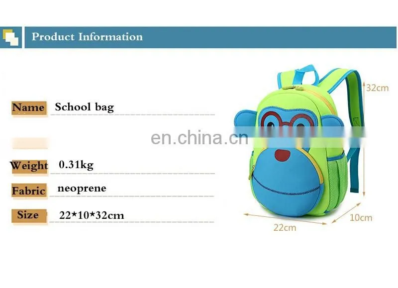 2017 Fashion Design Monkey Cartoon kids backpack for wholesale