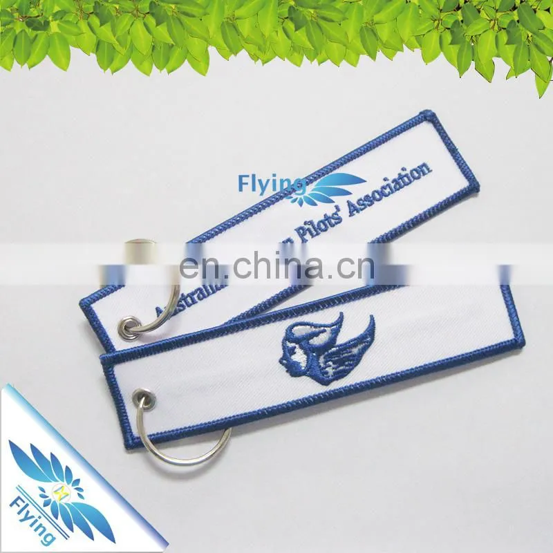 Customized big embroidery decorated giveaway key chains, bulk cheap cloth polyester keychains with logo for sale