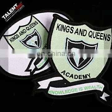 custom Laser cut overlocking bordure shaped woven badge for uniform garment