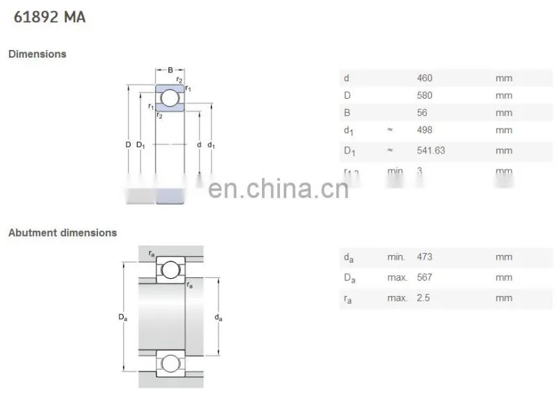 Thin-wall deep groove ball bearings 61892 single row bearing 61892