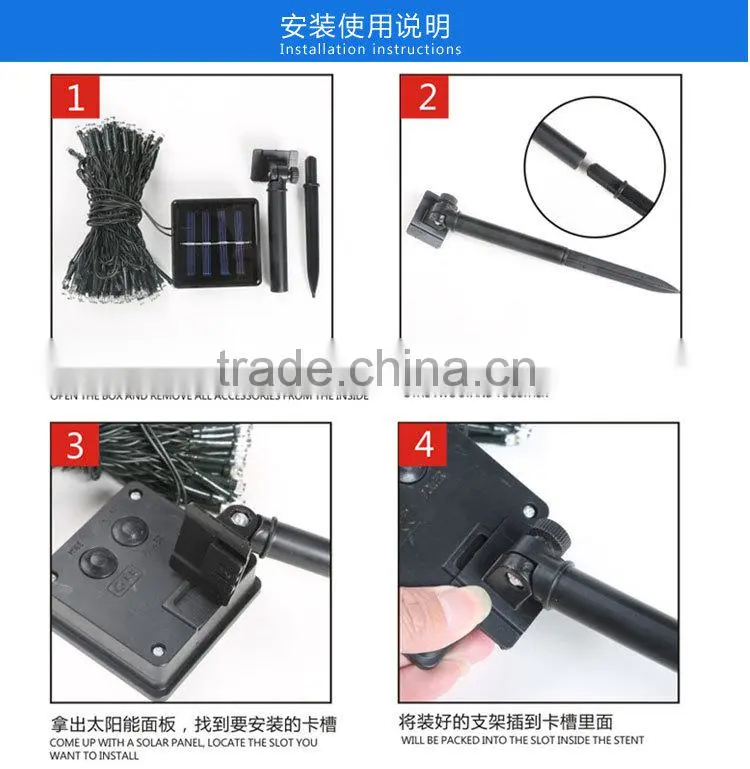 solar powered led string light for Christmas and garden decoration with solar pannel