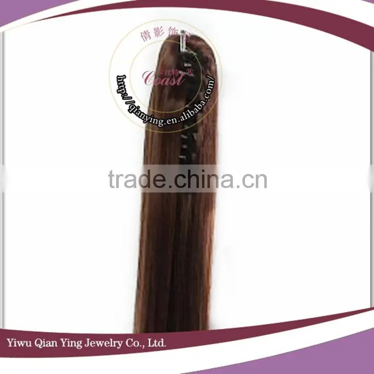 long straight synthetic hair ponytail extension with claw clip