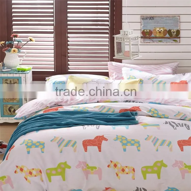 Best fashion cute animal horse printed cotton children bed cover set reactive printing kids cartoon bedding set