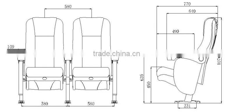 Multiplex Theater or Cinema Chair with folding Armrest HJ9505C-E
