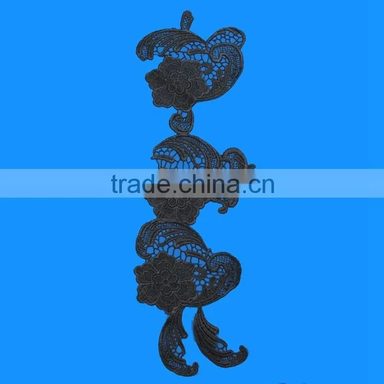 Hot selling personalize stylish fashion black embroidery polyester applique crochet neck trim patch for decoration