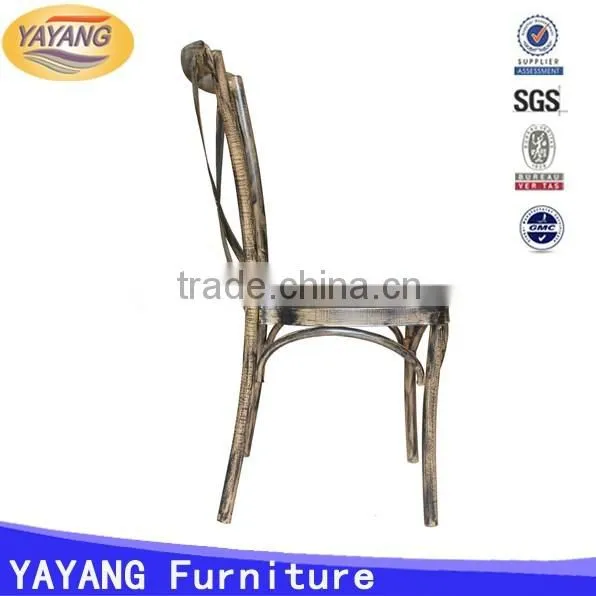Popular metal iron PU leather seat straw cross back chair stacking in dining chairs