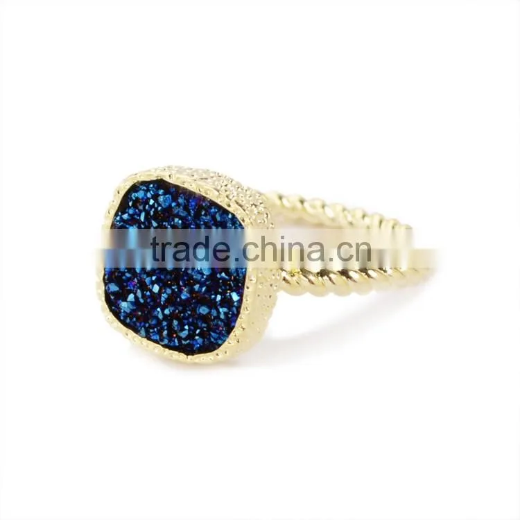 Navy Blue Druzy Ring Cushion Square Cut Stacking