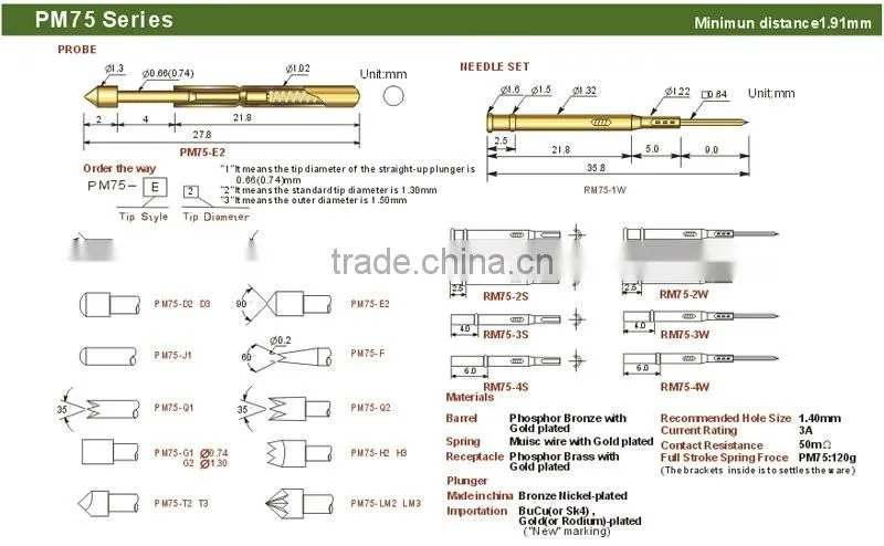 2016 new products brass electronics test pin for pcb board