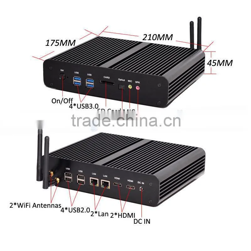 micro pc gaming desktop computer i7 5500u broadwell chipset 2 rj45 2hdmi sd card optical fiber nettop pc portable