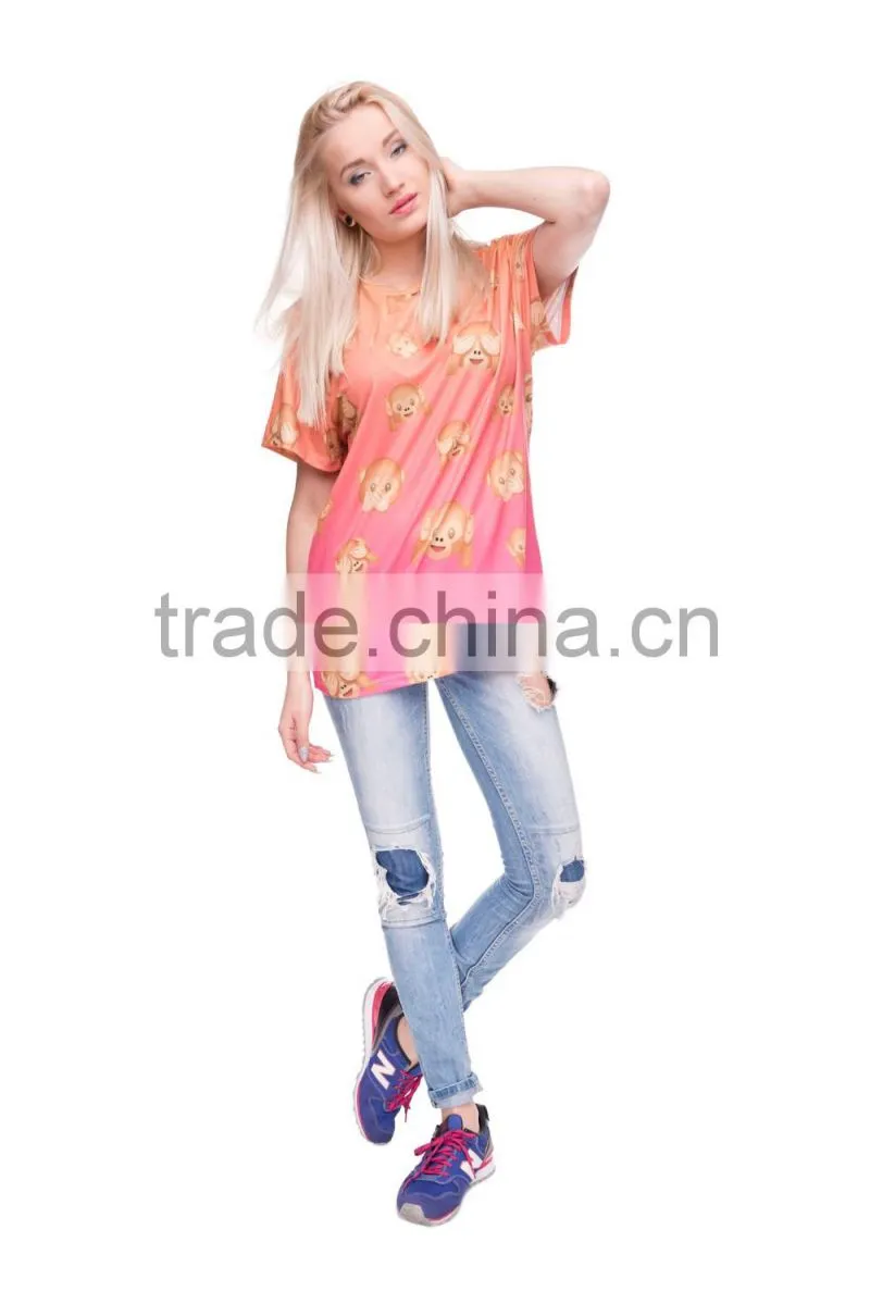 Online Shopping New Design 3D Print Emoji Monkey Orange Custom Grils T-shirt