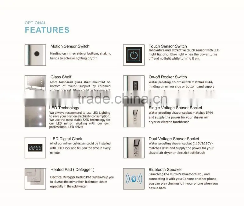 IP44 LED Lighted Frameless Bathroom Mirror