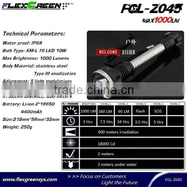 rechargable 18650 battery xml T6 LED stainless steel torch