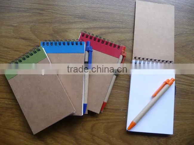 Promotion cheap and popular 140x90mm recycle notebook with pen