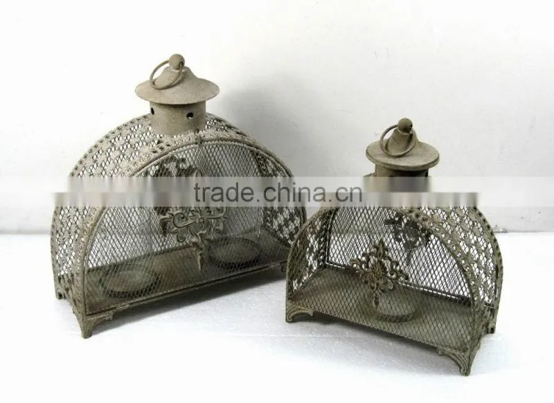 S/2 semi-circular engraved metal wire candle holder