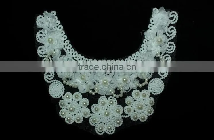 Chiffon Fabric Machine Embroidered Hand Beaded Lace Collar for Women Clothing