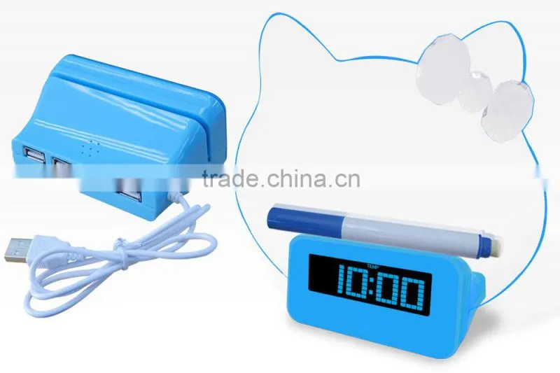Multi function digital alarm clock with board for leaving a message