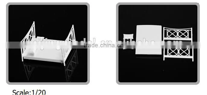Building model materials, model bedroom furniture, architectural plastic model bed for scale 1/20