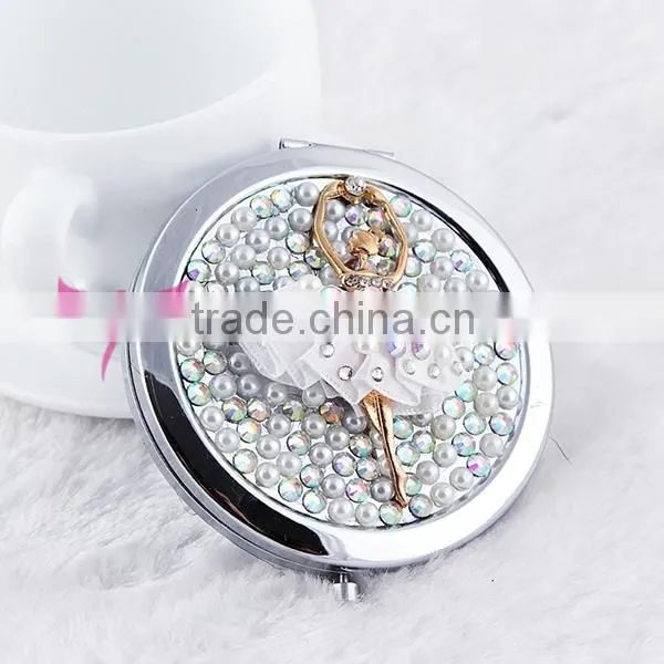 Ballet girl design custom logo rhinestone promotion gift makeup mirror professional