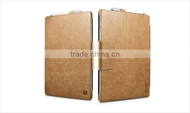 ICARER Genuine Leather Case for Microsoft Surface Pro 4 Flip Cover with Stand Function Luxury Series