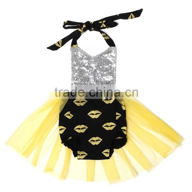 wholesale baby summer fashion boutique clothing baby black and green paillette rompers